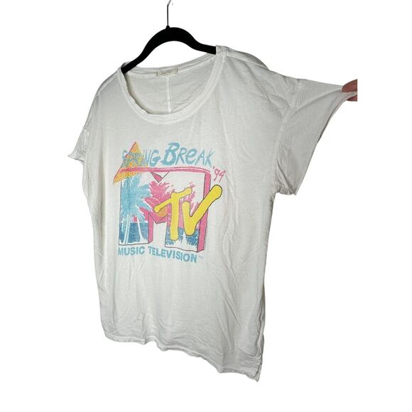 Junkfood Tees White Spring Break '94 MTV Pastel Graphic Short Sleeve Tee Large - Picture 3 of 12